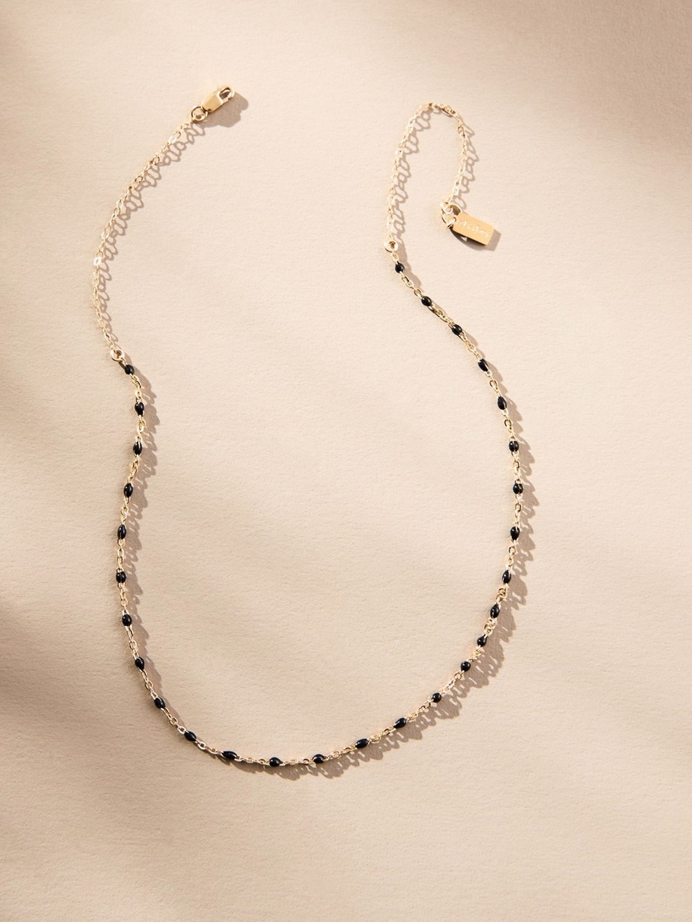 Anthropologie Set & Stones Kaz 18K GF Chain Necklace Black Enamel Beads NEW